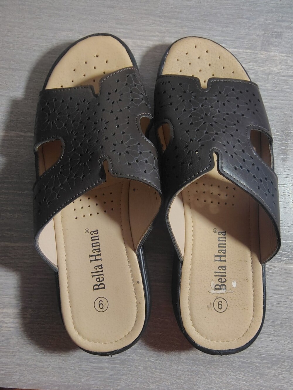 Women's Black Perforated Slide Sandals
